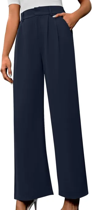 Lastesso Pants for Women Solid Straight Wide Leg Trousers with Pcoekts High Waisted Baggy Business Casual Suit Pants