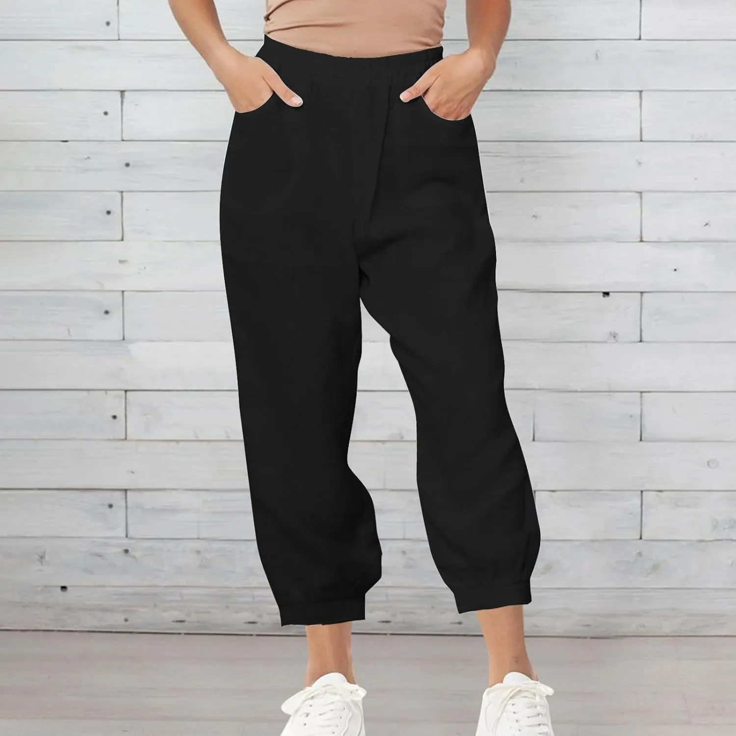 Lastesso Womens Linen Pants Lightweight Summer Boho Trousers Casual Cotton Vacation Going Out Capris Outfits with Pockets