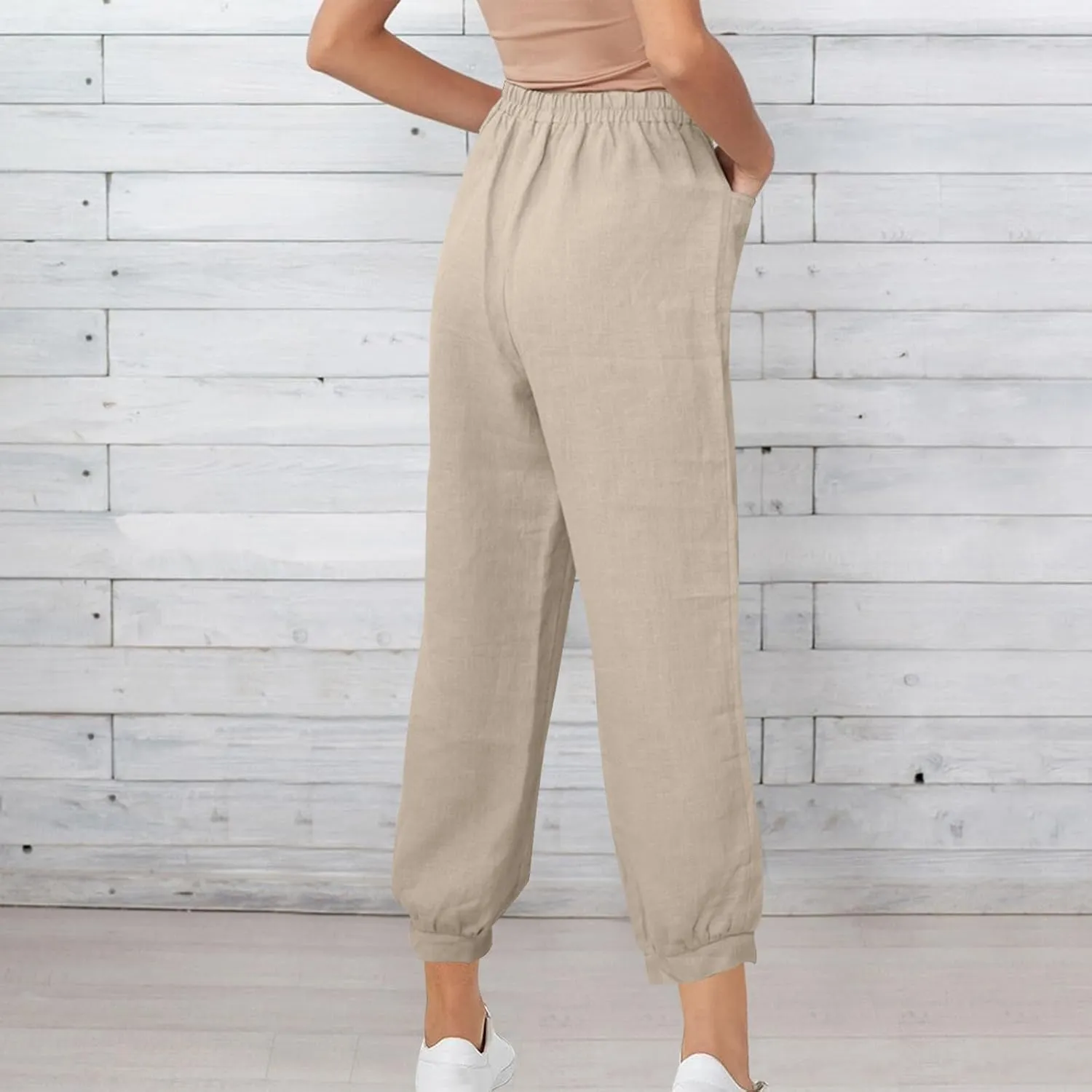 Lastesso Womens Linen Pants Lightweight Summer Boho Trousers Casual Cotton Vacation Going Out Capris Outfits with Pockets