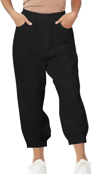 Lastesso Womens Linen Pants Lightweight Summer Boho Trousers Casual Cotton Vacation Going Out Capris Outfits with Pockets