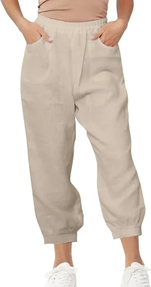Lastesso Womens Linen Pants Lightweight Summer Boho Trousers Casual Cotton Vacation Going Out Capris Outfits with Pockets