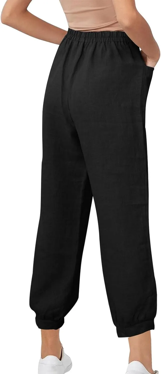 Lastesso Womens Linen Pants Lightweight Summer Boho Trousers Casual Cotton Vacation Going Out Capris Outfits with Pockets