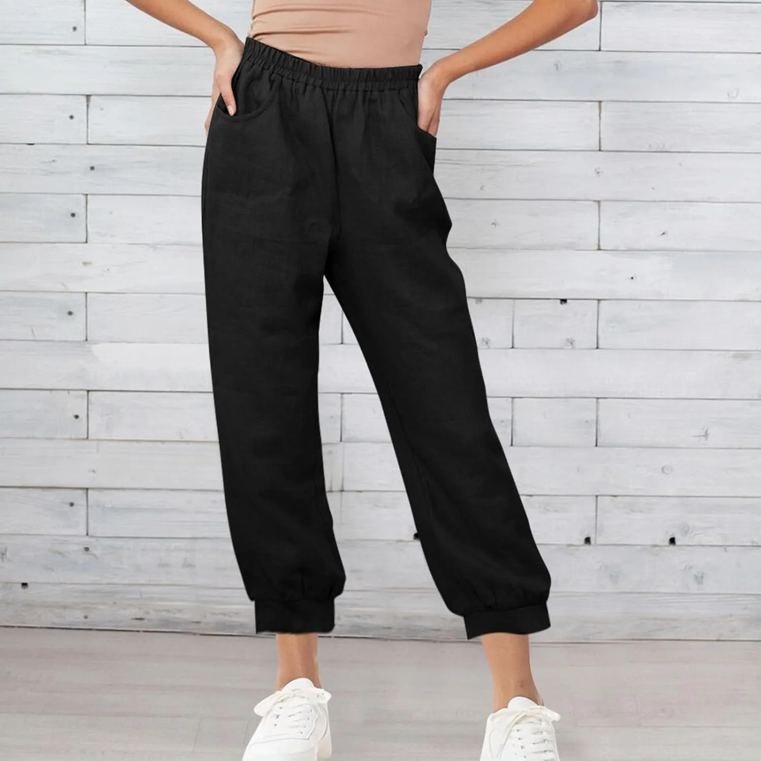 Lastesso Womens Linen Pants Lightweight Summer Boho Trousers Casual Cotton Vacation Going Out Capris Outfits with Pockets
