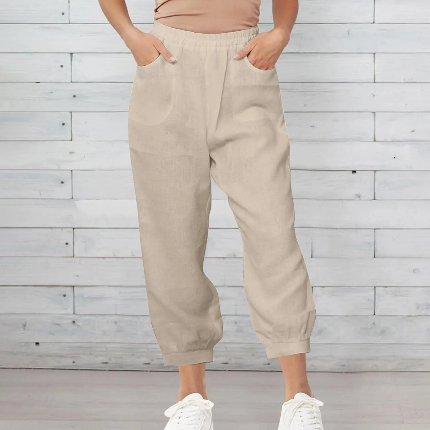 Lastesso Womens Linen Pants Lightweight Summer Boho Trousers Casual Cotton Vacation Going Out Capris Outfits with Pockets