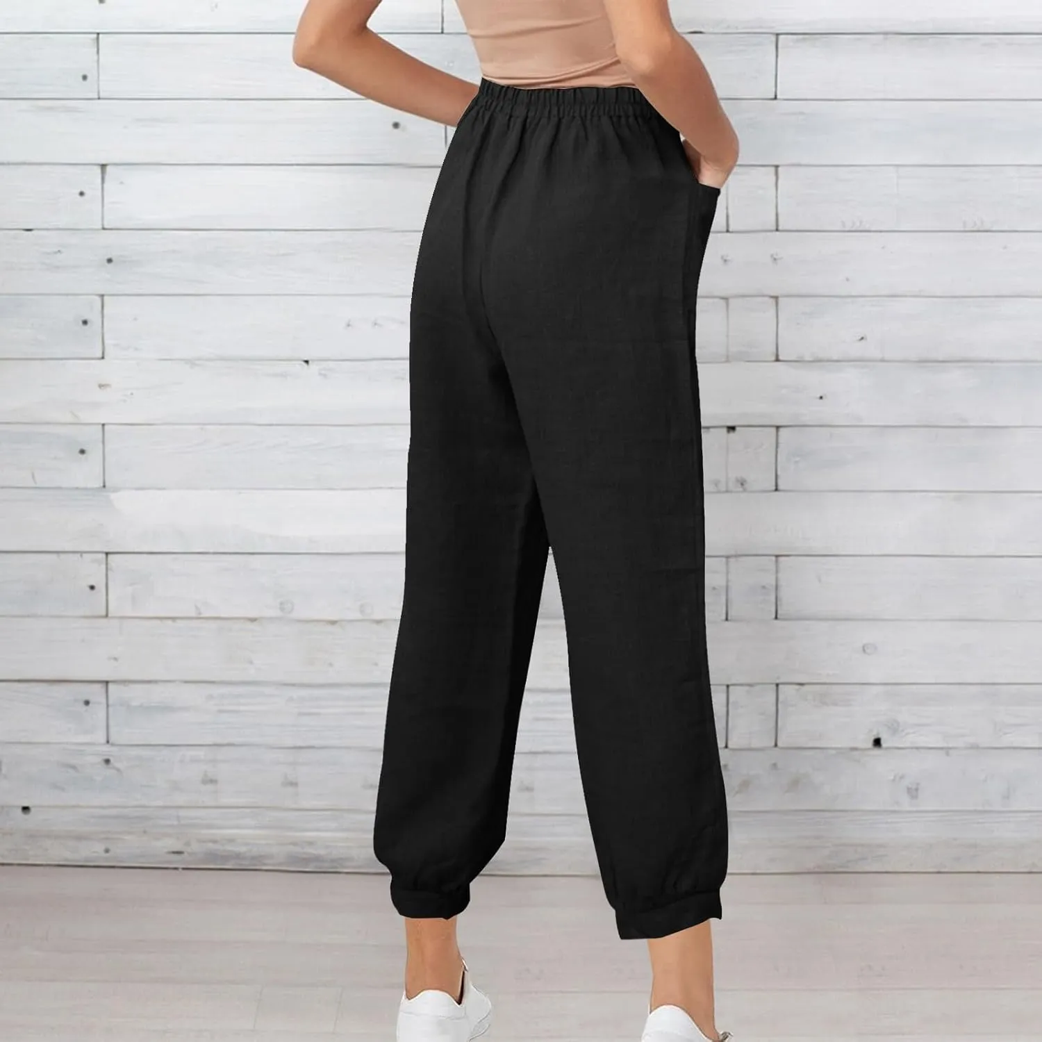 Lastesso Womens Linen Pants Lightweight Summer Boho Trousers Casual Cotton Vacation Going Out Capris Outfits with Pockets