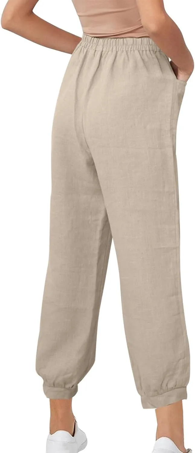Lastesso Womens Linen Pants Lightweight Summer Boho Trousers Casual Cotton Vacation Going Out Capris Outfits with Pockets