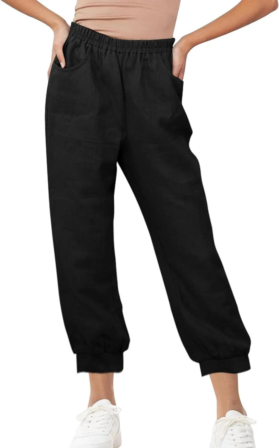 Lastesso Womens Linen Pants Lightweight Summer Boho Trousers Casual Cotton Vacation Going Out Capris Outfits with Pockets