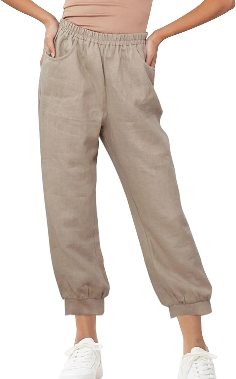 Lastesso Womens Linen Pants Lightweight Summer Boho Trousers Casual Cotton Vacation Going Out Capris Outfits with Pockets