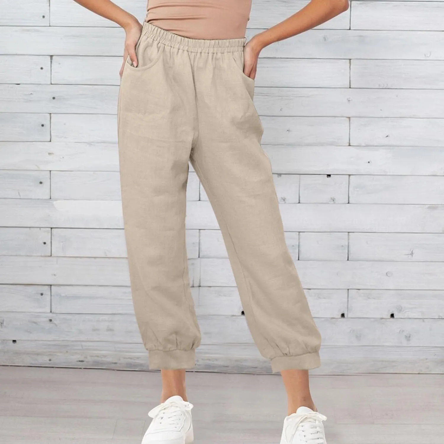 Lastesso Womens Linen Pants Lightweight Summer Boho Trousers Casual Cotton Vacation Going Out Capris Outfits with Pockets