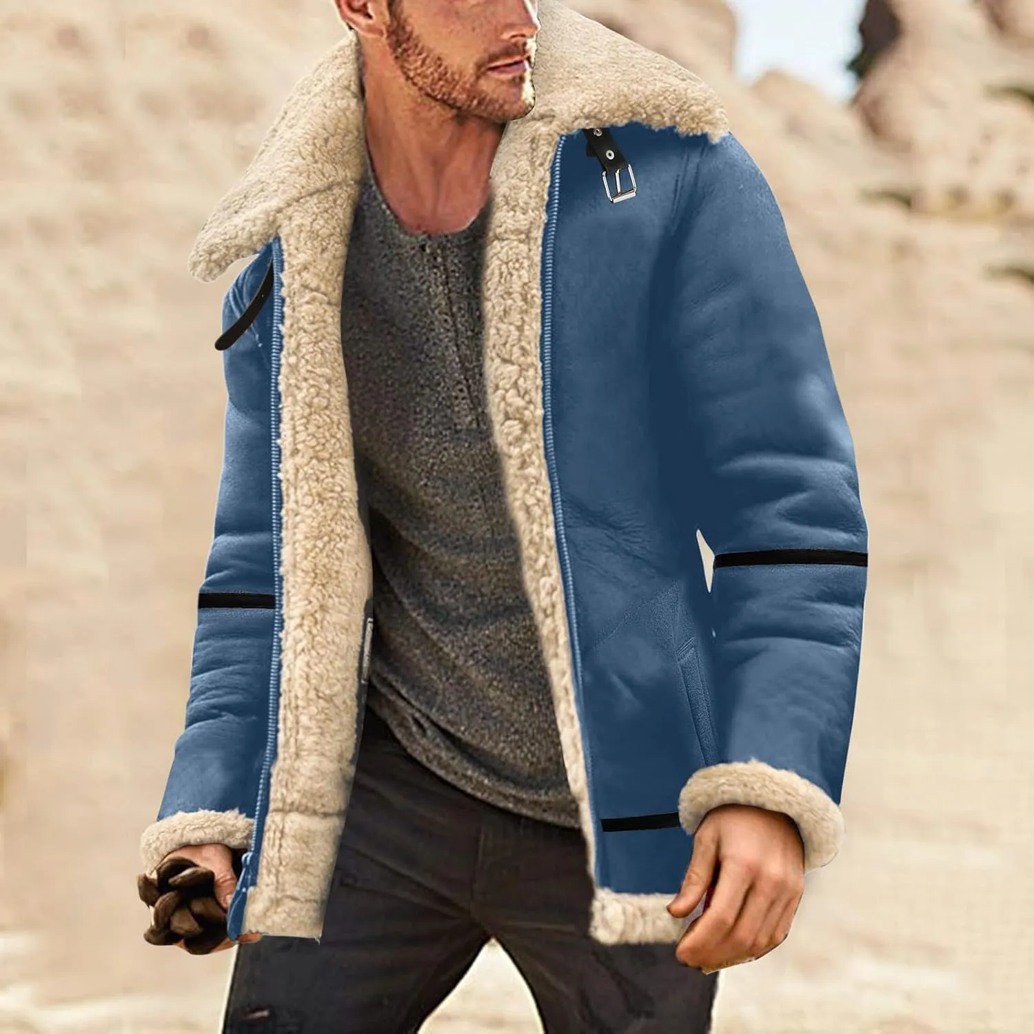 LCMTWX Men's Thick Thermal Winter Jacket Stand Collar Knitted Splice Sweater Coat Casual Cardigan Stylish Mens Puffer
