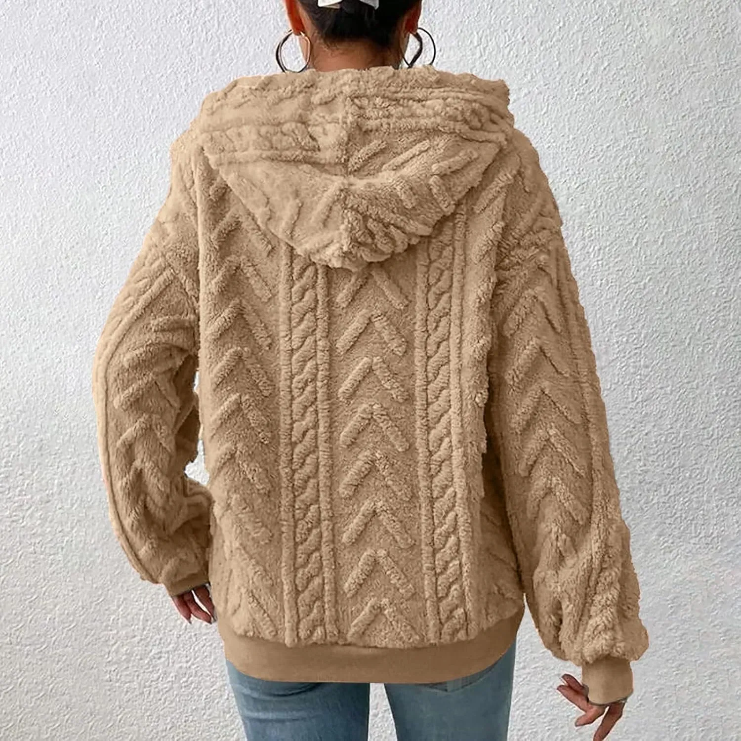 LCMTWX Winter Coats for Women Women's New Solid Hooded Thickened Jacquard Long Sleeve Color Block Patchwork Cardigan Winter