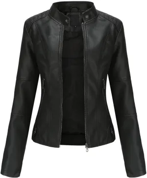 LCMTWX Womens Jacket Solid Full Zip Snap Stand Collar Long Sleeve Cardigan Slim Jacket Coat for Vacation Motorcycle Red
