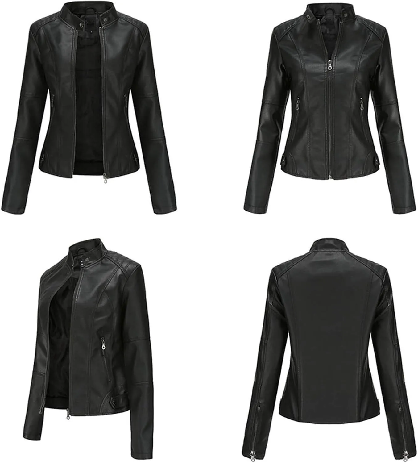 LCMTWX Womens Jacket Solid Full Zip Snap Stand Collar Long Sleeve Cardigan Slim Jacket Coat for Vacation Motorcycle Red