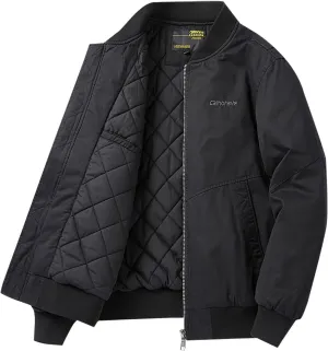 lcziwo Men's Bomber Jacket Winter Warm Zipper Coat Casual Fall Winter Fleece Military Jackets Cotton Padded Outwear