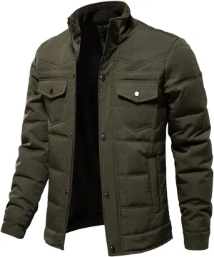 lcziwo men's quilted jackets Sherpa Stand Collar Full Zip Warm Cargo Pockets Work Trucker padded Cotton winter Coat