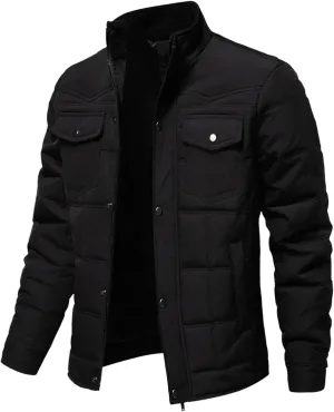 lcziwo men's quilted jackets Sherpa Stand Collar Full Zip Warm Cargo Pockets Work Trucker padded Cotton winter Coat