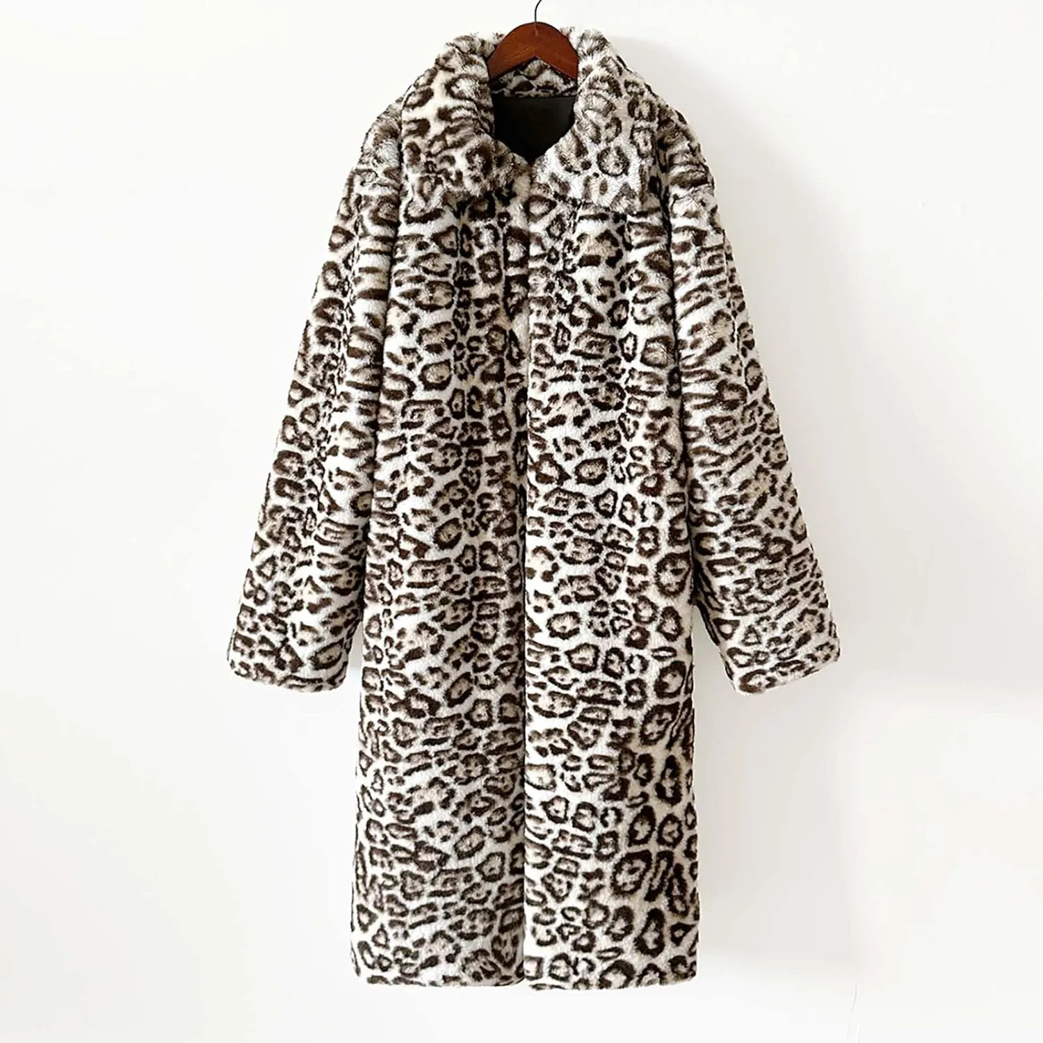 Leopard Print Cardigan for Women Winter Luxury Faux Fur Warm Coats Open Front Long Sleeve Dressy Shaggy Jackets