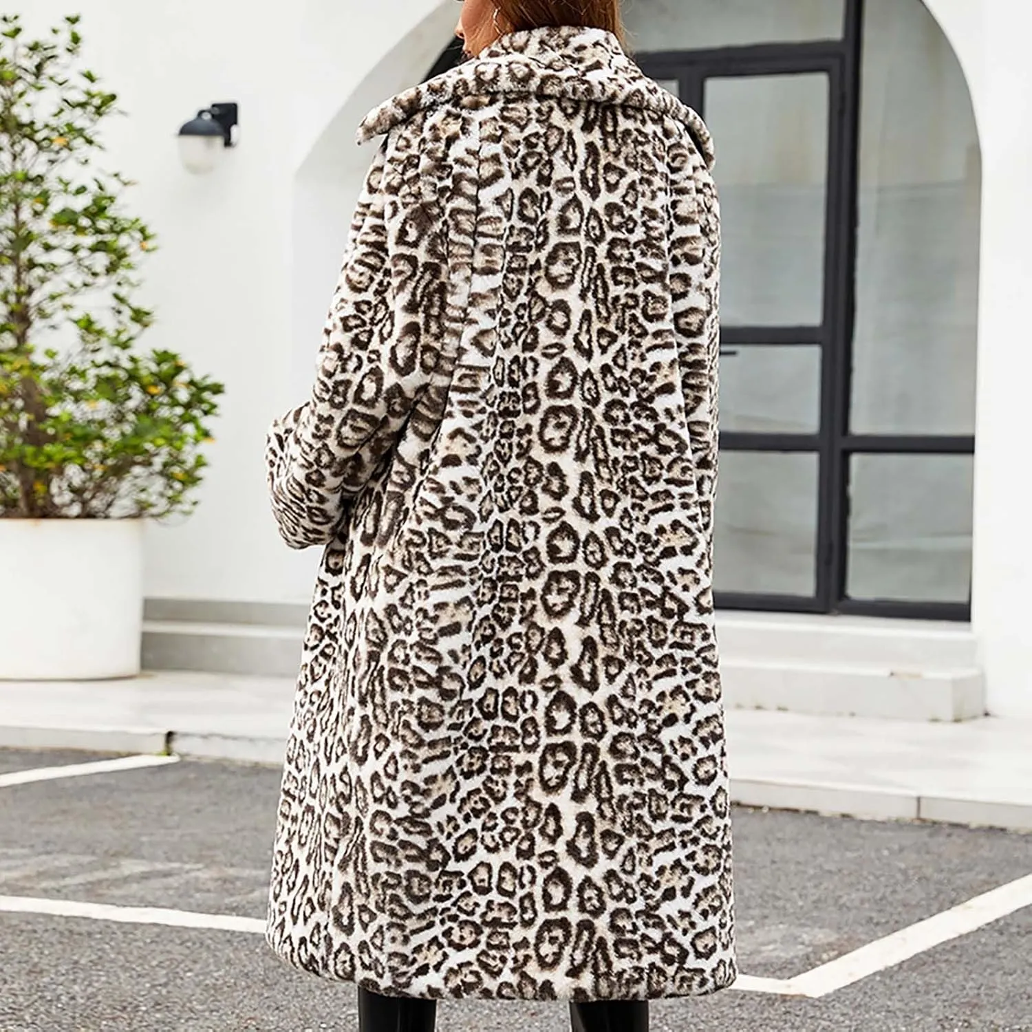 Leopard Print Cardigan for Women Winter Luxury Faux Fur Warm Coats Open Front Long Sleeve Dressy Shaggy Jackets