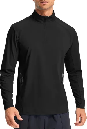 Libin Men's Running Shirts Quarter Zip Pullover Long Sleeve Quick Dry Athletic Workout Shirt Lightweight Sun Hiking Shirt