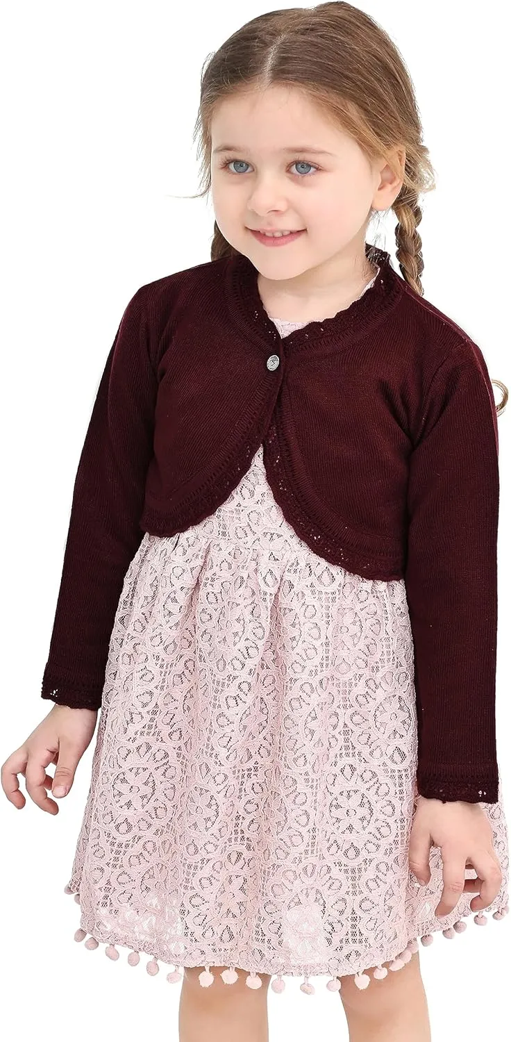 Lilax Little Girls' Knit Long Sleeve Button Closure Bolero Cardigan Shrug