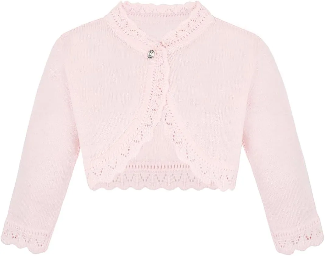 Lilax Little Girls' Knit Long Sleeve Button Closure Bolero Cardigan Shrug