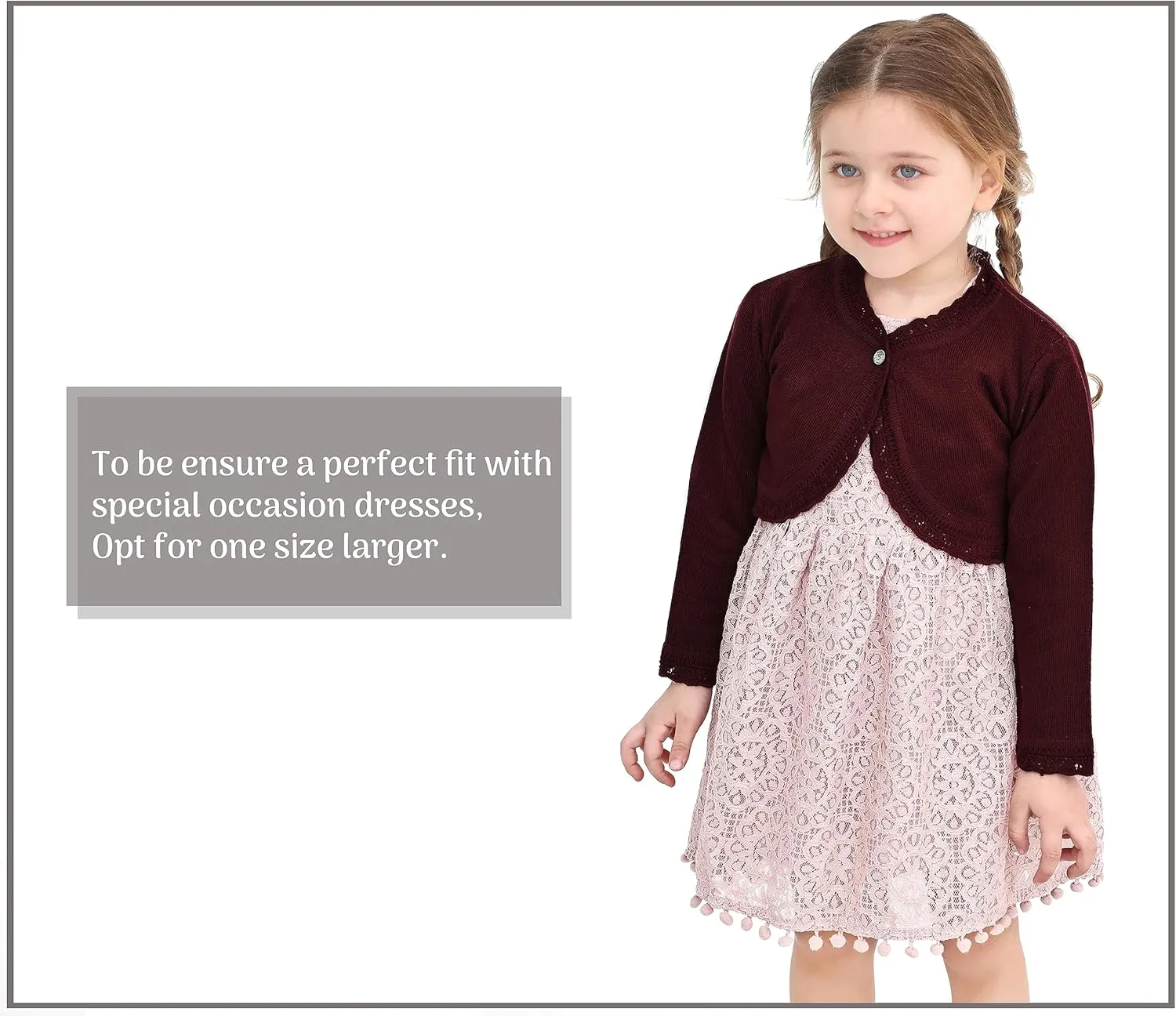 Lilax Little Girls' Knit Long Sleeve Button Closure Bolero Cardigan Shrug