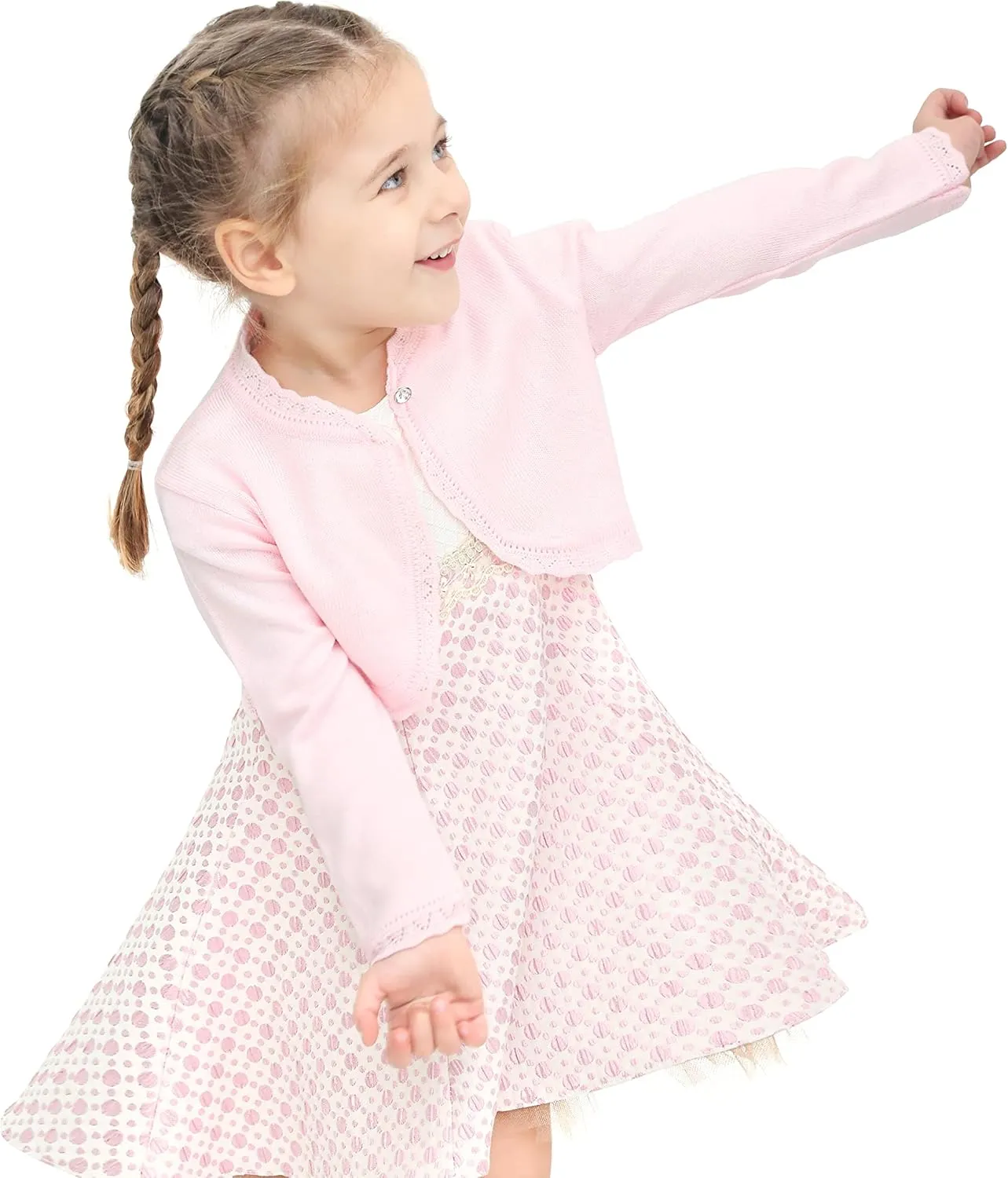 Lilax Little Girls' Knit Long Sleeve Button Closure Bolero Cardigan Shrug