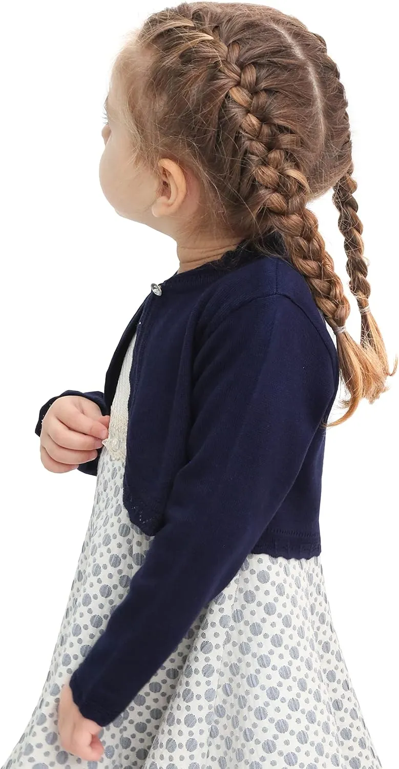 Lilax Little Girls' Knit Long Sleeve Button Closure Bolero Cardigan Shrug