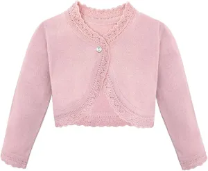 Lilax Little Girls' Knit Long Sleeve Button Closure Bolero Cardigan Shrug