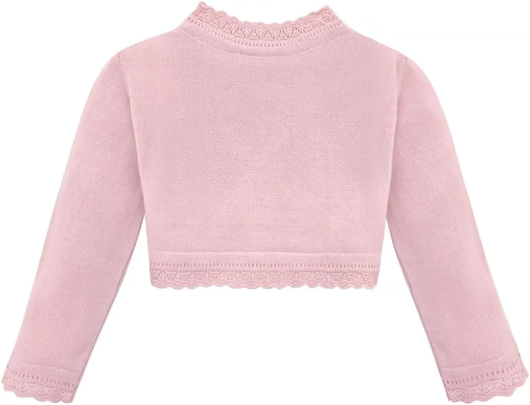 Lilax Little Girls' Knit Long Sleeve Button Closure Bolero Cardigan Shrug