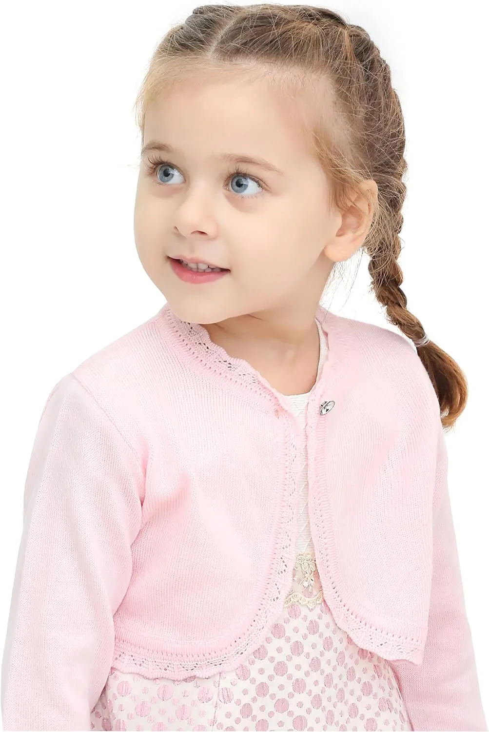 Lilax Little Girls' Knit Long Sleeve Button Closure Bolero Cardigan Shrug