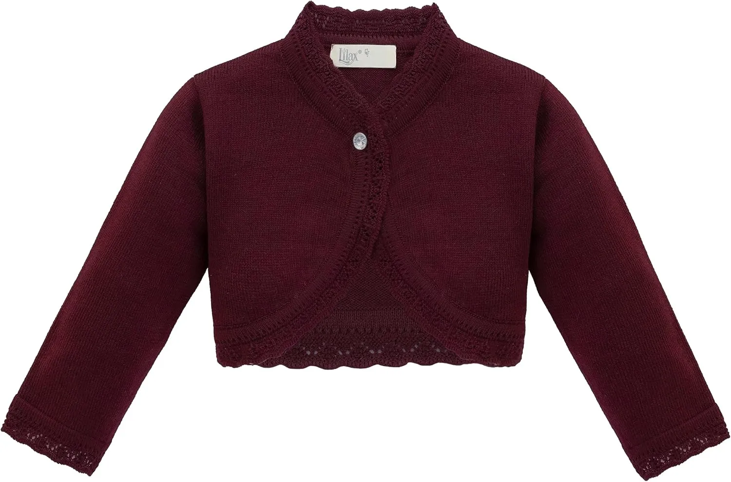 Lilax Little Girls' Knit Long Sleeve Button Closure Bolero Cardigan Shrug