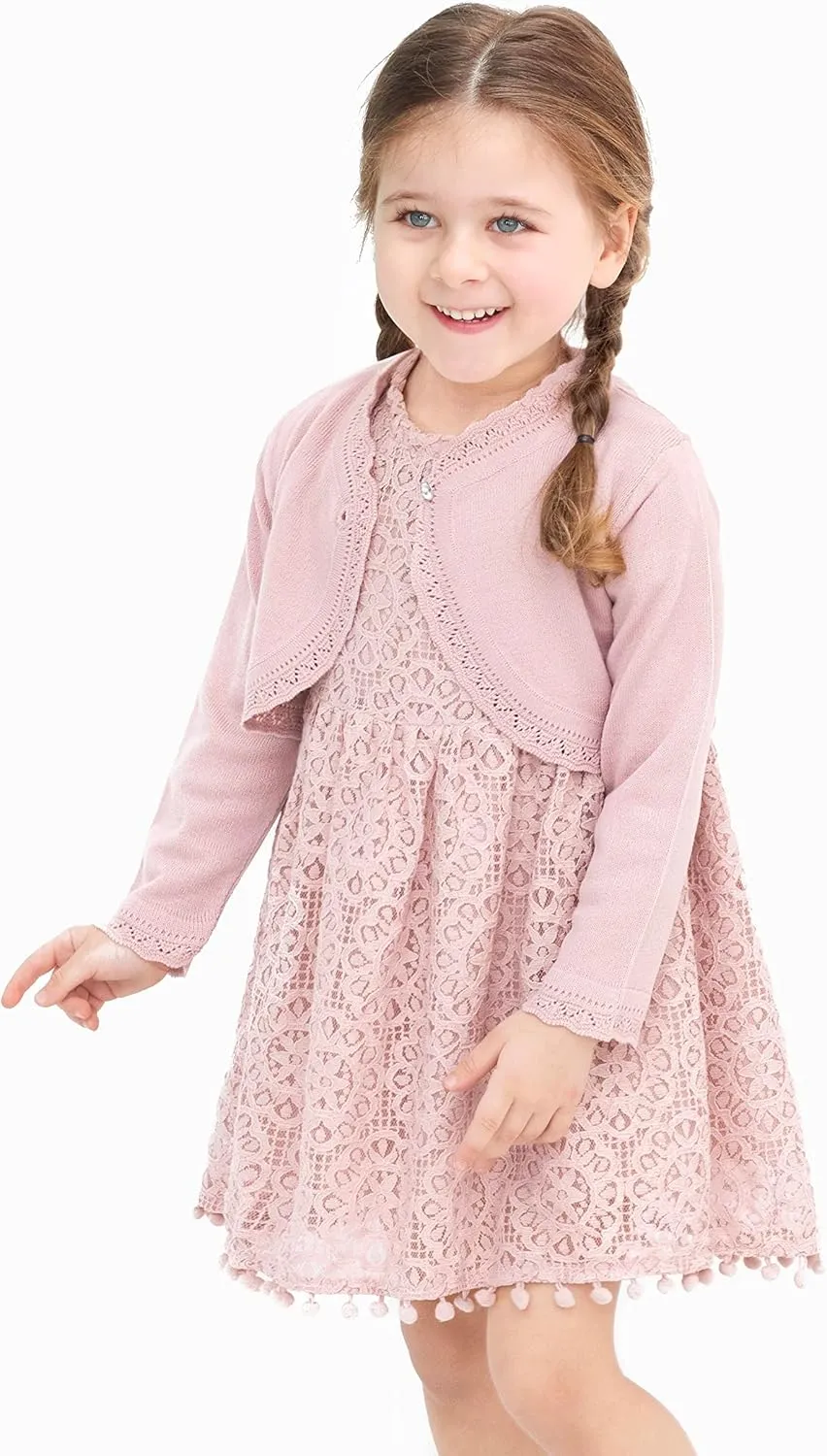 Lilax Little Girls' Knit Long Sleeve Button Closure Bolero Cardigan Shrug