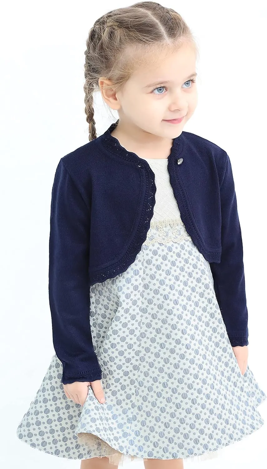 Lilax Little Girls' Knit Long Sleeve Button Closure Bolero Cardigan Shrug