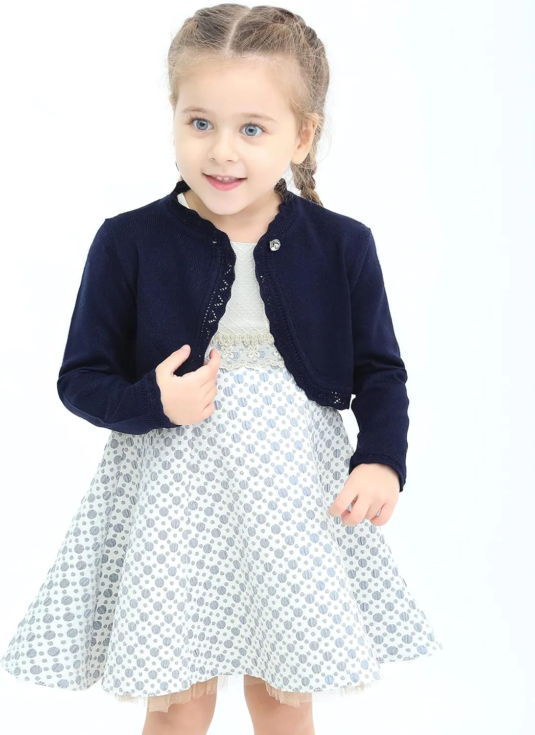 Lilax Little Girls' Knit Long Sleeve Button Closure Bolero Cardigan Shrug