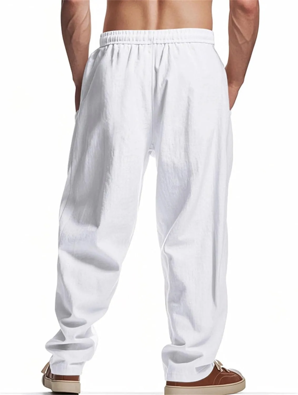 Linen Pants for Men Cotton Elastic Waist Drawstring Lightweight Loose fit Pant Vacation Casual Beach Baggy Trousers