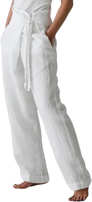 Linen Pants for Women Casual Summer High Waisted Wide Leg Belted Lounge Pants Lounge Solid Beach Trousers with Pocket