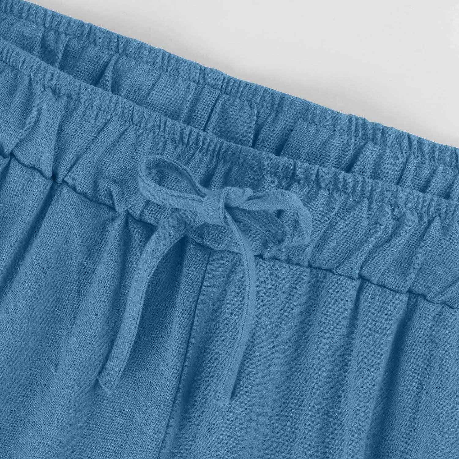 Linen Pants Women Summer Boho Mid Rise Palazzo Trousers Casual Cotton Solid Going Out Beach Clothes with Pockets