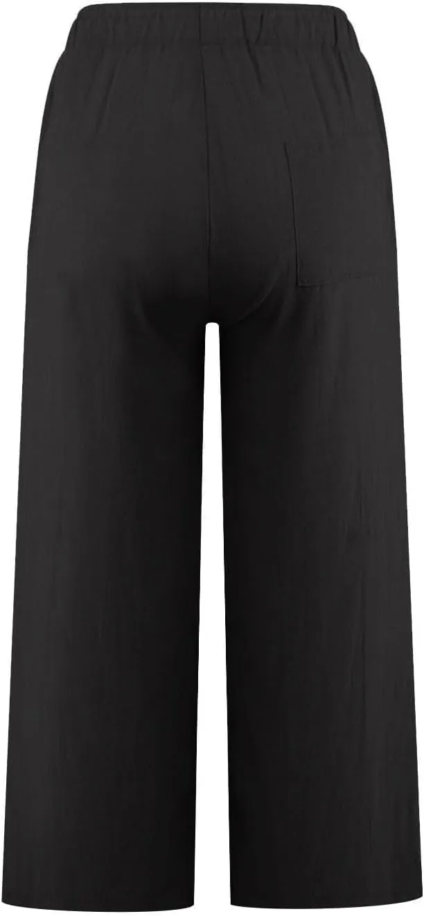 Linen Pants Women Summer Boho Mid Rise Palazzo Trousers Casual Cotton Solid Going Out Beach Clothes with Pockets