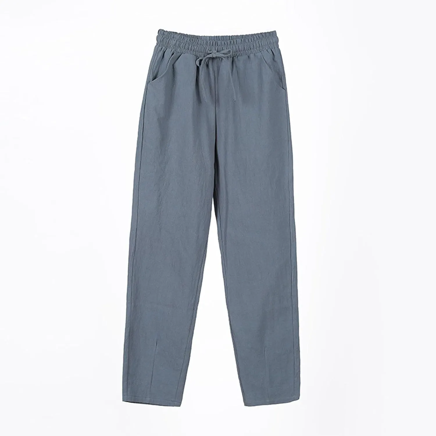Linen Pants Women Wide Leg Palazzo Pants Lounge Pants with Pockets Drawstring High Elastic Waisted