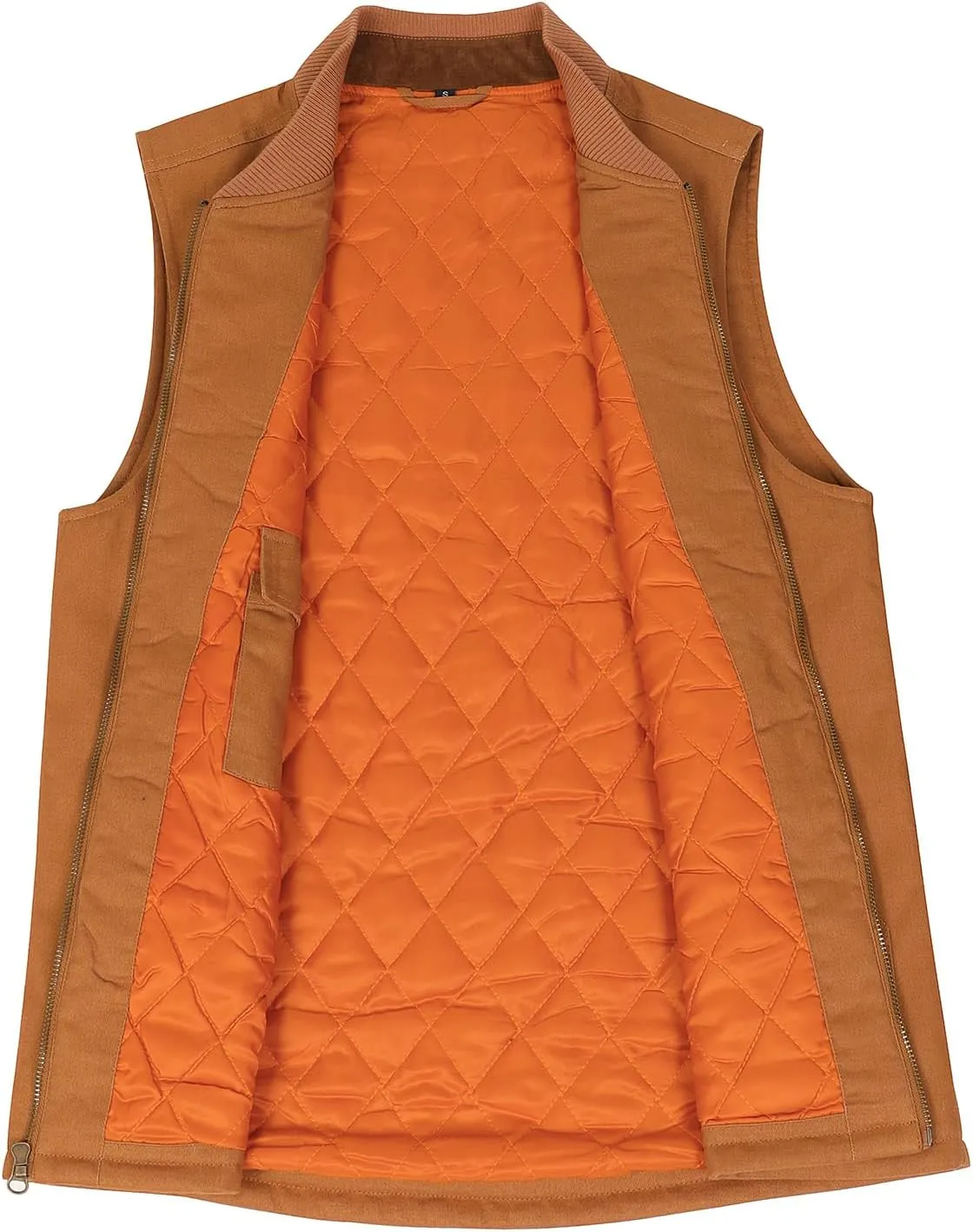 Lisskolo Men's Quilted Lined Vest Washed Canvas Winter Warm Outdoor Hunting Work Utility Travel Vest Jacket