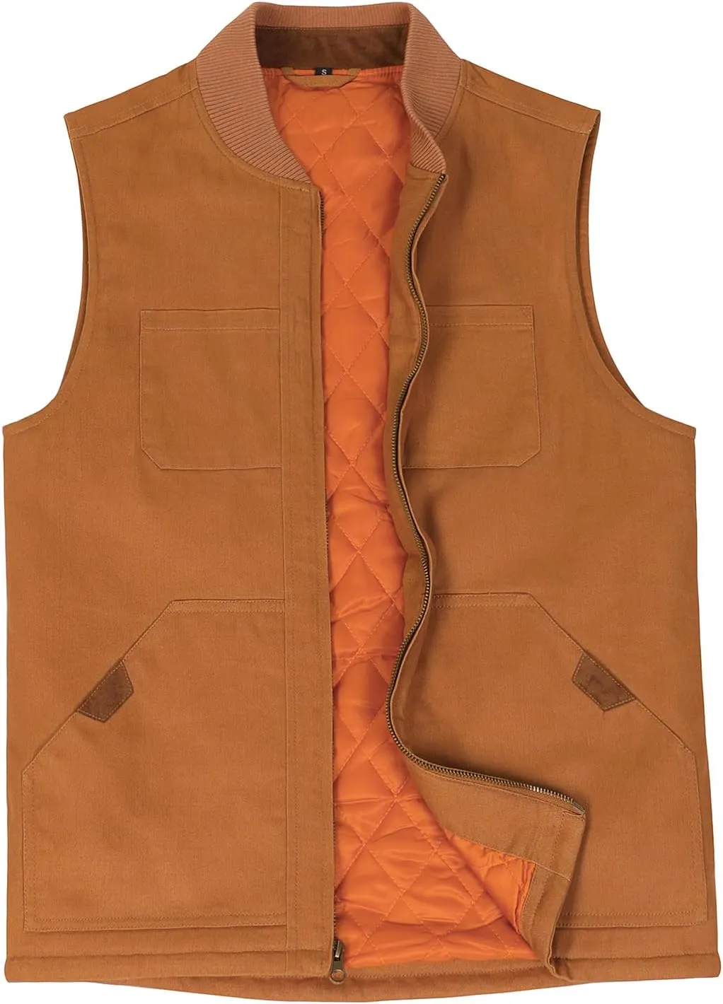 Lisskolo Men's Quilted Lined Vest Washed Canvas Winter Warm Outdoor Hunting Work Utility Travel Vest Jacket