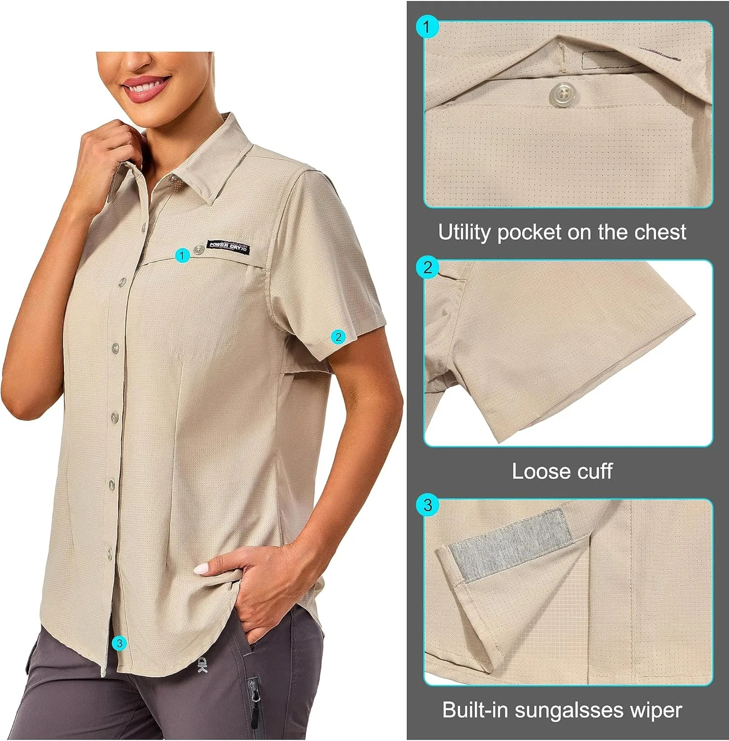 Little Donkey Andy Women's Lightweight UPF 50  Short Sleeve Shirt, Breathable Fishing Hiking Shirt, Air-Holes Tech