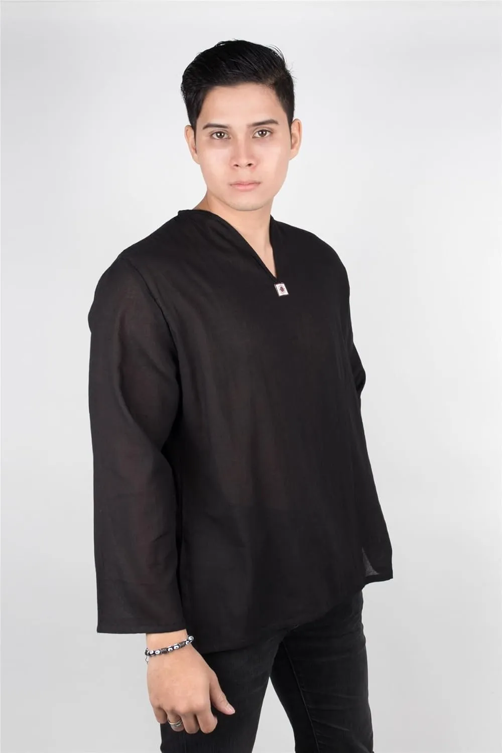 LOFBAZ Men's T-Shirt 100% Cotton Beach Hippie Shirt V-Neck Yoga Tunic Top