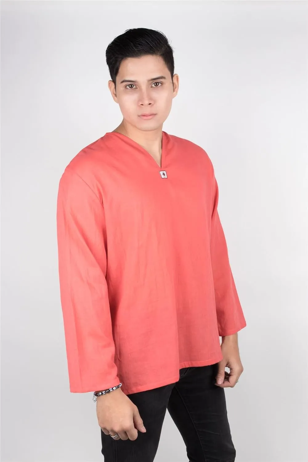 LOFBAZ Men's T-Shirt 100% Cotton Beach Hippie Shirt V-Neck Yoga Tunic Top