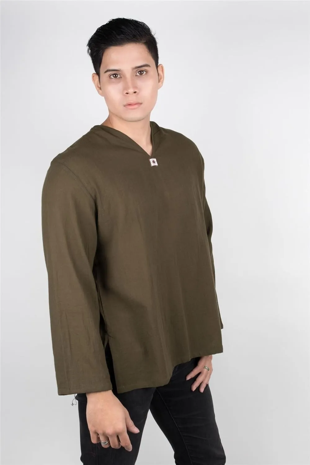 LOFBAZ Men's T-Shirt 100% Cotton Beach Hippie Shirt V-Neck Yoga Tunic Top