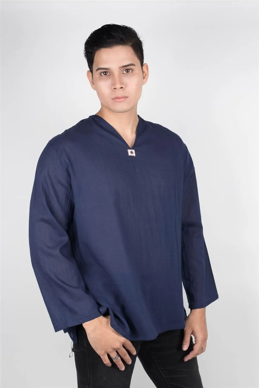 LOFBAZ Men's T-Shirt 100% Cotton Beach Hippie Shirt V-Neck Yoga Tunic Top