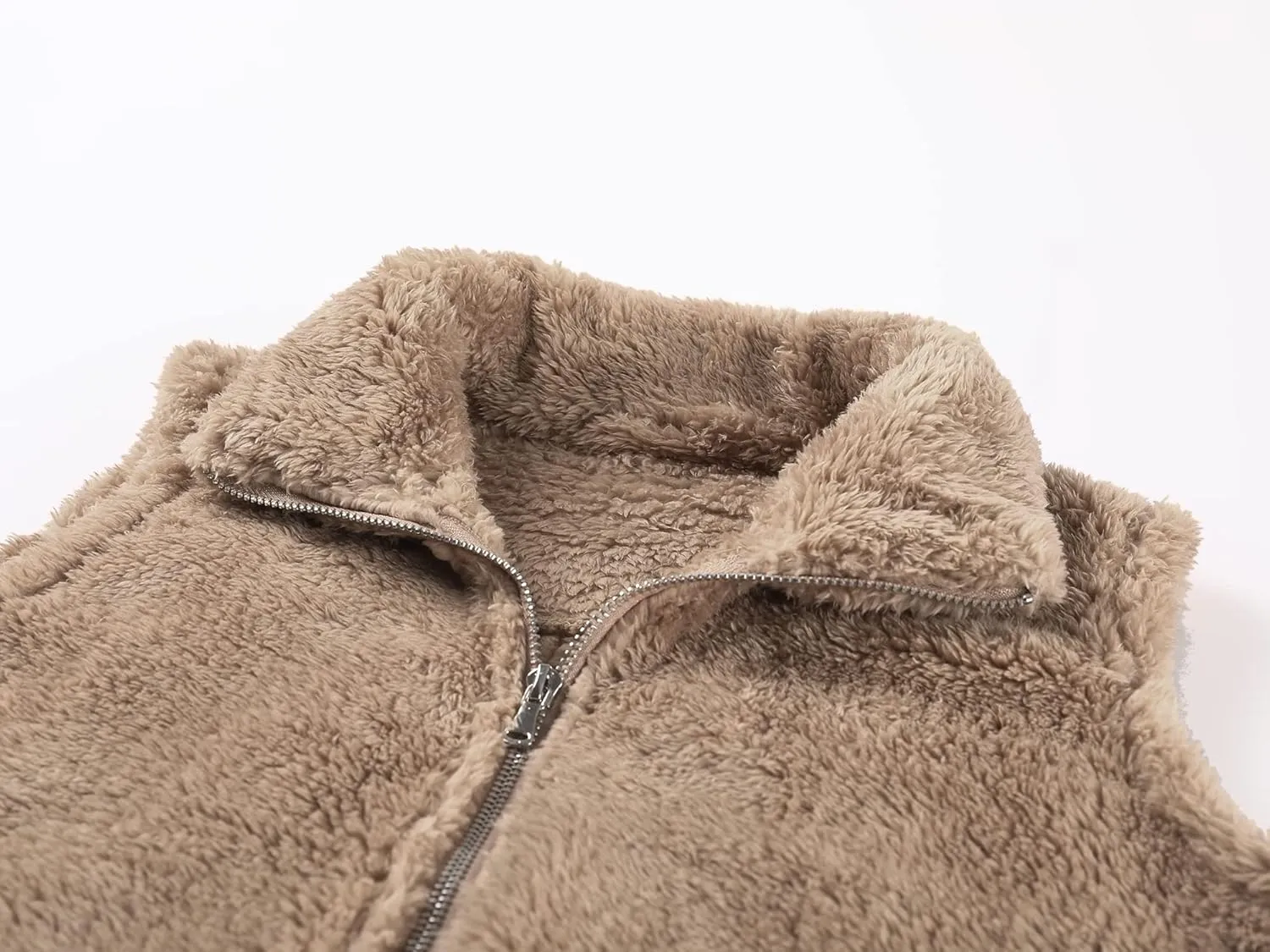 LOMON Womens Fuzzy Fleece Vest, Casual Warm Sleeveless Zip Up Sherpa Vest Jacket with Pockets for Fall/Winter