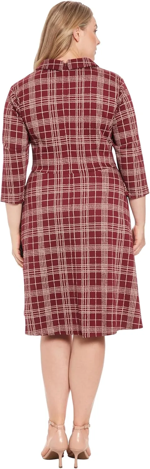 London Times Women's Collared Flare Dress with Pleated Surplice