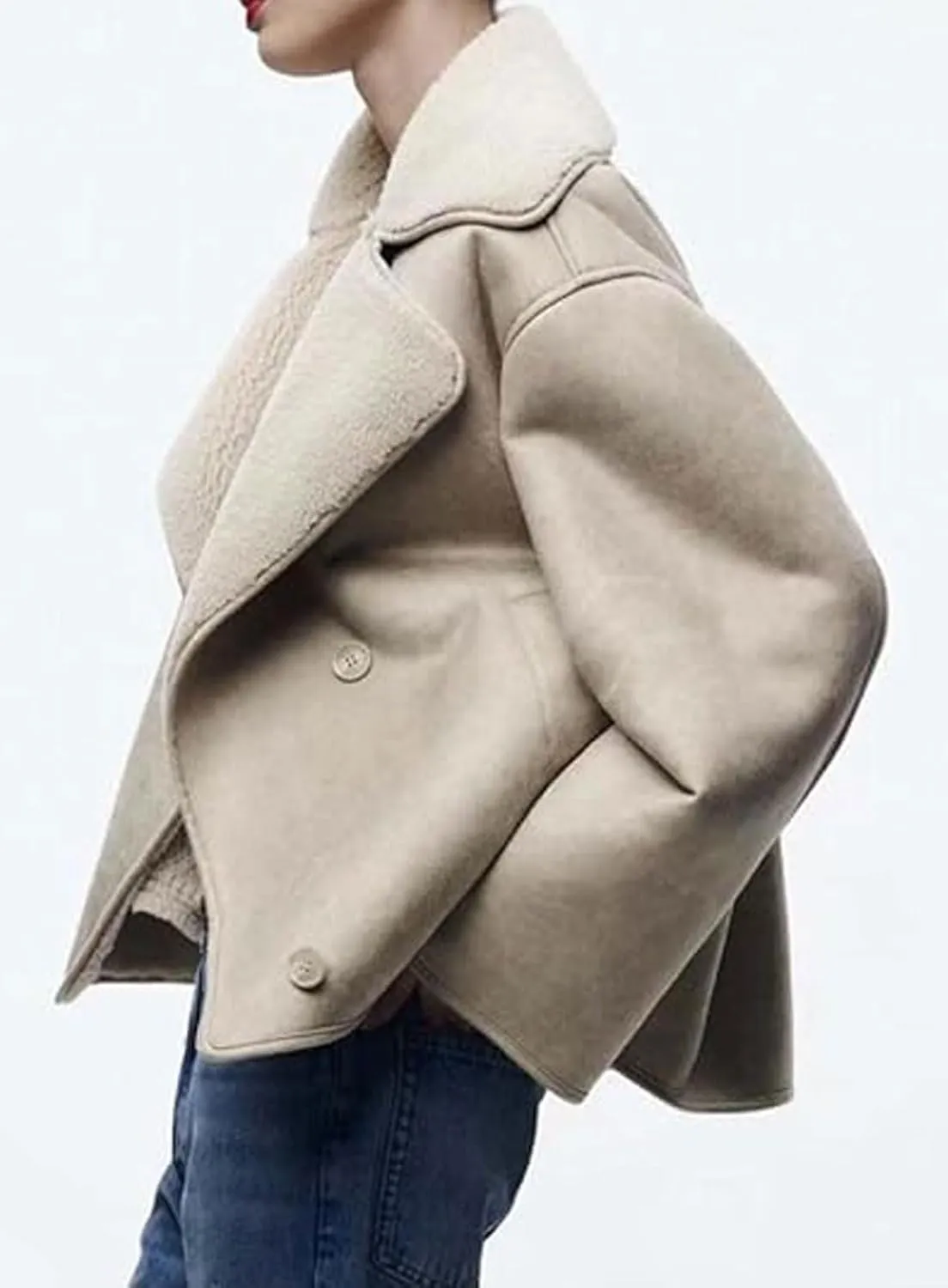 loveimgs Women Thick Sherpa Lined Faux Suede Jacket Oversized Leather Coat Shearling Fleece Moto Jacket Biker Winter Overcoat